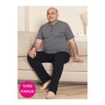 GUAVA+ Erkek Antrasit Geniş Kalıp %100 Pamuk Kısa Kol Cepli Büyük Beden Pijama Takımı