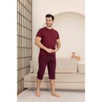 Guava Erkek Bisiklet Yaka 3 Düğmeli Ekose Desen Modal Kısa Kol Cepli Kapri Pijama Takımı - XL - Desenli