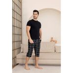 Guava Erkek Bisiklet Yaka 3 Düğmeli Ekose Desen Modal Kısa Kol Cepli Kapri Pijama Takımı - XL - Siyah