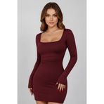 Gubo Kare Yaka Uzun Kollu Likralı Mini Elbise
