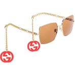 Gucci GG0724S 002 61-18 Kadın Kahverengi Mat Camlı Altın Metal Kare Güneş Gözlüğü