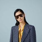 Gucci GG1436S 001 99-1 Kadın Siyah Mat Camlı Altın Metal Geometrik Güneş Gözlüğü