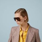Gucci GG1436S 002 99-1 Kadın Kahverengi Mat Camlı Altın Metal Geometrik Güneş Gözlüğü