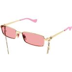 Gucci GG1600S 004 56-18 Unisex Pembe Mat Camlı Altın Metal Dikdörtgen Güneş Gözlüğü