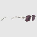 Gucci GG1808S 004 52-20 Kadın Dikdörtgen Güneş Gözlüğü – Gümüş, Taşlı Logo - Mor