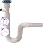Güçlü Çamaşır Makinesi Girişli Körüklü Lavabo Sifonu - Uzunluk:80cm - Beyaz