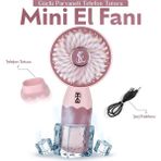 Güçlü Parvaneli Telefon Tutucu Renkli Mini El Fanı Taşınabilir Şarjlı Taşıma Ipli Vantilatör - Pembe