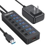 Güçlü USB Hub 3.0, FEMORO Data 7 Bağlantı Noktası ve USB Şarj 1 Bağlantı Noktalı Çoklu USB 3.0 Ayırıcı, Bireysel LED Anahtarlı Güç Adaptörü 4FT Genişletici Uzun Kablo Dizüstü Bilgisayar PC PS4 Flash