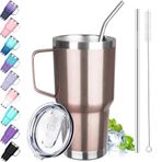 GUDEMAO 30oz Saplı Bardak, Paslanmaz Çelik Yalıtımlı Kapaklı ve Pipetli Bardak, Çift Duvarlı Vakum Yalıtımlı Kahve Kupası Bardak, Soğuk ve Sıcak için Yalıtımlı Kahve Termal Kupası (Gül Altın)