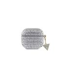 Guess Airpods 4 Kılıf Lisanslı Full Taşlı Üçgen Logo Süs Zincirli Luxury Kılıf Gümüş