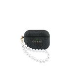 Guess Airpods Pro 3 Uyumlu 4g Siyah Desenli Taşlı Zincirli Kulaklık Kılıfı