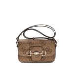 GUESS Askılı çanta omuz çantası Janie Logo Convertible Xbody Flap Latte Logo açık kahverengi