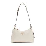 GUESS Cresidia II Top Zip Shoulder Bag Cream White Logo krem rengi omuz çantası