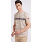 Guess Erkek Bej Bisiklet Yaka Desenli T-Shirt