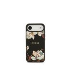 Guess Floral Serisi iPhone 17 Air Taneli Çiçek Desenli Metal Logolu Magsafe Uyumlu Siyah Telefon Kılıfı
