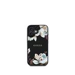 Guess Flowers Serisi iPhone 16 Magsafe Uyumlu Siyah Telefon Kılıfı
