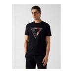Guess Folco Erkek Bisiklet Yaka Üçgen Logo Baskılı Pamuk T-shirt - Siyah