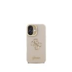 Guess Grained iPhone 16 Kamera Standlı Bej Telefon Kılıfı