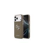 Guess Grained iPhone 17 Pro Max 4G Desenli Metal Büyük Logolu Kahverengi Telefon Kılıfı