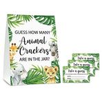 Guess How Many Animal Crackers Baby Shower Oyunu, Orman Hayvanı, Safari Temalı Bebek Partisi Oyunu - 1 Ayakta Duran İşaret ve 50 Kart Cinsiyet Nötr Bebek Partisi için - LK-D05