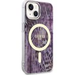 Guess iPhone 14 Uyumlu Orjinal Lisanslı Kılıf Magsafe Şarj Leopar Desenli Kapak