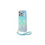 Guess İphone 15 Pro Max Uyumlu Kılıf Lisans Yazı Logolu Askı İpli Holografik Glitter Peony Turkuaz
