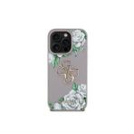 Guess İphone 15 Pro Max Uyumlu Kılıf Lisanslı Gül Baskılı Büyük Metal Logo Dizaynlı Kapak Mor