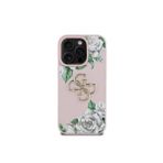Guess İphone 15 Pro Max Uyumlu Kılıf Lisanslı Gül Baskılı Büyük Metal Logo Dizaynlı Kapak Pembe