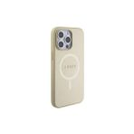 Guess İphone 15 Pro Max Uyumlu Kılıf Lisanslı Magsafe Şarj Özellikli Yazı Logolu Saffiano Krem