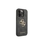 Guess İphone 15 Pro Max Uyumlu Kılıf Lisanslı Pu Deri Yazı Ve 4G Metal Logolu Desenli Gri