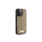 Guess İphone 15 Pro Max Uyumlu Kılıf Lisanslı Taşlı Arka Yüzey Metal Yazı Logolu Kapak Sarı