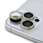Guess İphone 15 Pro Max Uyumlu Lisanslı Rhinestone Taşlı Lens Koruyucu Gold