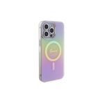 Guess İphone 15 Pro Uyumlu Kılıf Lisanslı Magsafe Şarj Özellik Yazı Logolu Iridescent Pembe