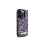 Guess İphone 15 Pro Uyumlu Kılıf Lisanslı Taşlı Arka Yüzey Metal Yazı Logolu Pembe Açık