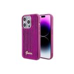 Guess İphone 15 Prouyumlu Kılıf Lisanslı Pullu Arka Yüzey Metal Yazı Logolu Sequin Script Pembe