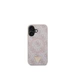 Guess iPhone 16 4G Desenli Üçgen Logolu Magsafe Uyumlu Pembe Telefon Kılıfı