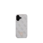Guess iPhone 16 Pembe 4G Desenli Taşlı Üçgen Logolu Telefon Kılıfı