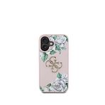 Guess iPhone 16 Pembe 4G Logolu Gül Desenli Magsafe Uyumlu Telefon Kılıfı