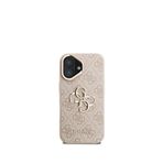 Guess iPhone 16 Plus Pembe Deri 4G Metal Logo Standlı Telefon Kılıfı
