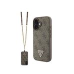 Guess iPhone 16 Plus Strass 4G Desenli Vücut Askılı Kahverengi Uyumlu Telefon Kılıfı