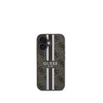 Guess iPhone 16 Printed Kahverengi 4G Şerit Logolu Magsafe Uyumlu Telefon Kılıfı