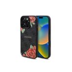 Guess İphone 16 Pro Kılıf Lisanslı Uyumlu Şarj Özellikli Gül Baskılı 4G Desenli Yazı Logolu Siyah