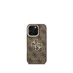 Guess iPhone 16 Pro Max Deri 4G Metal Logo Standlı Kahverengi Telefon Kılıfı