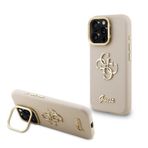Guess İphone 16 Pro Max Uyumlu Kılıf Orjinal Lisanslı Grained Yazı Logolu Kamera Standlı Kapak Bej