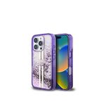 Guess iPhone 16 Pro Sıvılı Simli Altın Çizgili Mor Telefon Kılıfı