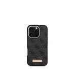 Guess iPhone 16 Pro Siyah Metal Plaka Logo Magsafe Uyumlu Telefon Kılıfı