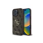 Guess İphone 16 Pro Uyumlu Lisanslı Pu Deri 4G Desen Metal Büyük 4G Ve Yazı Logolu Kahverengi