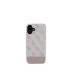 Guess iPhone 16 PU Deri Şerit Logo Dizaynlı Pembe Telefon Kılıfı