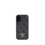 Guess iPhone 16 Siyah 4G Desenli Taşlı Üçgen Logolu Telefon Kılıfı