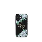 Guess iPhone 16 Siyah 4G Logolu Gül Desenli Magsafe Uyumlu Telefon Kılıfı